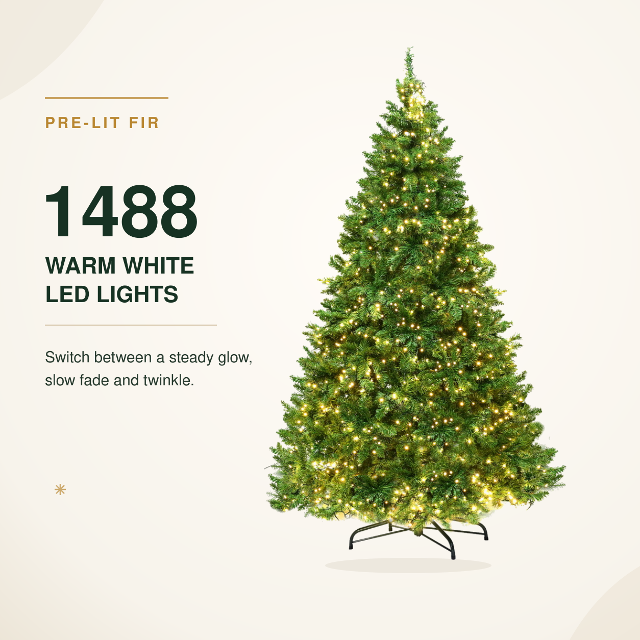8FT Pre-Lit Fir Christmas Tree with 1488 Warm White LEDs