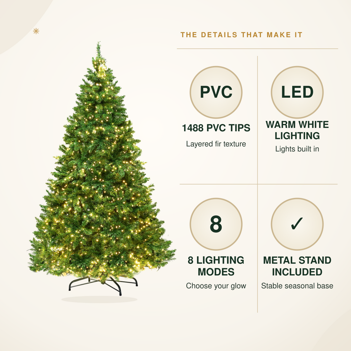 8FT Pre-Lit Fir Christmas Tree with 1488 Warm White LEDs