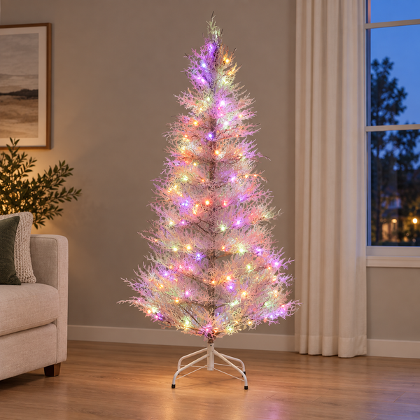 6FT Pre-Lit Iridescent Christmas Tree with 200 Multi-Colour LEDs