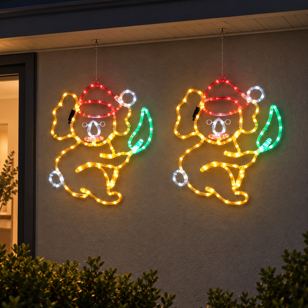 48CM Christmas Koala Motif Pair with Multicolour LEDs