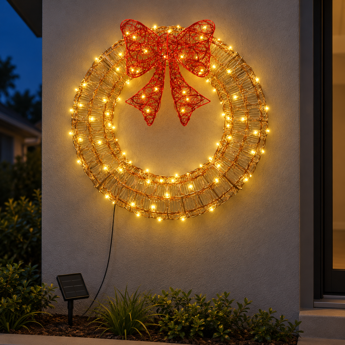 60CM Solar Christmas Wreath Motif with 160 Warm White LEDs
