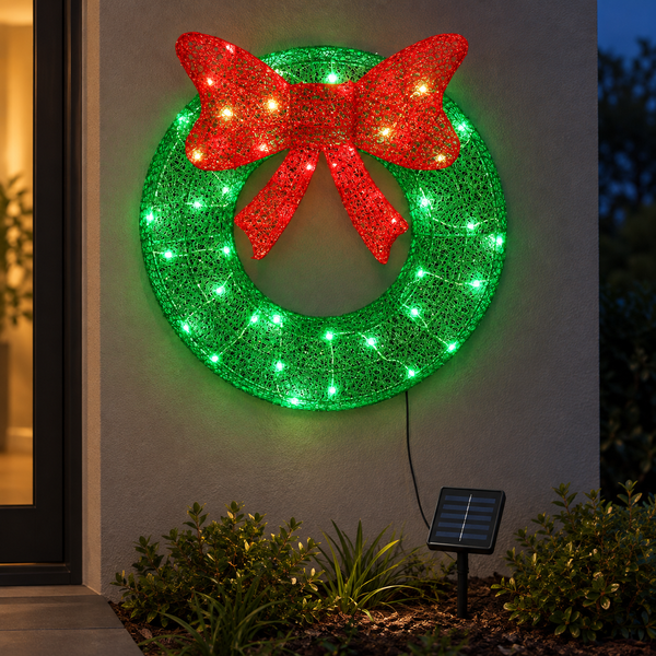 60CM Solar Christmas Wreath Motif with 50 Warm White LEDs