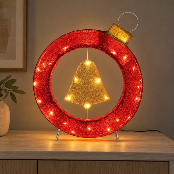 63CM Christmas Bauble Motif with Hanging Bell & 30 LED Lights