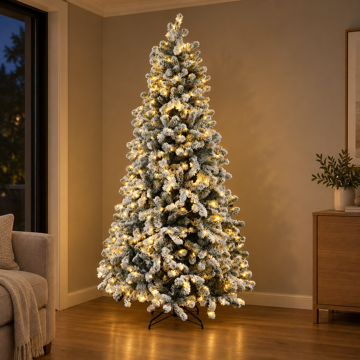 7FT Snow-Flocked Christmas Tree with 500 LED Lights