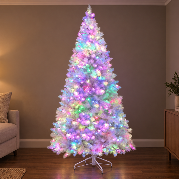 7FT White Pre-Lit Christmas Tree with 450 RGB LEDs & Remote Control