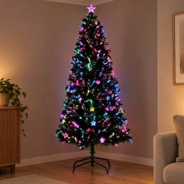 7FT Fibre Optic Christmas Tree with Multi-Colour LEDs & Star Topper