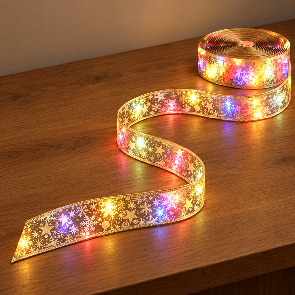 20M Gold Ribbon Fairy Lights with 200 Multi-Colour LED Lights