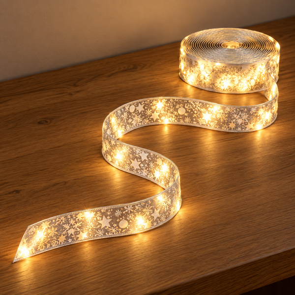 20M Silver Ribbon Fairy Christmas Lights – 200 Warm White LEDs