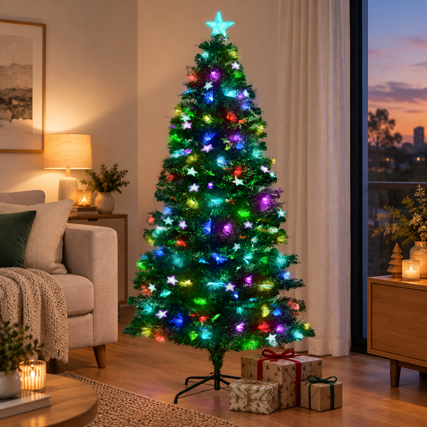 5FT Enchanted Fibre Optic Christmas Tree with Star Topper & Light-Up Stars