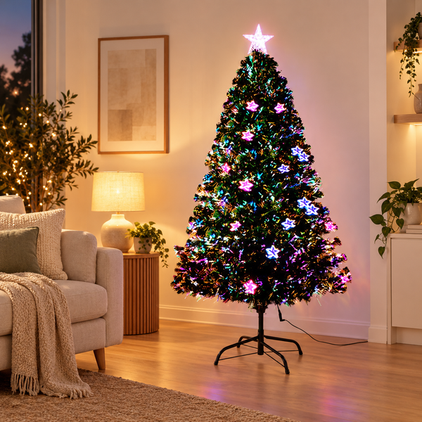 5FT Fibre Optic Christmas Tree with Multi-Colour LEDs & Star Topper
