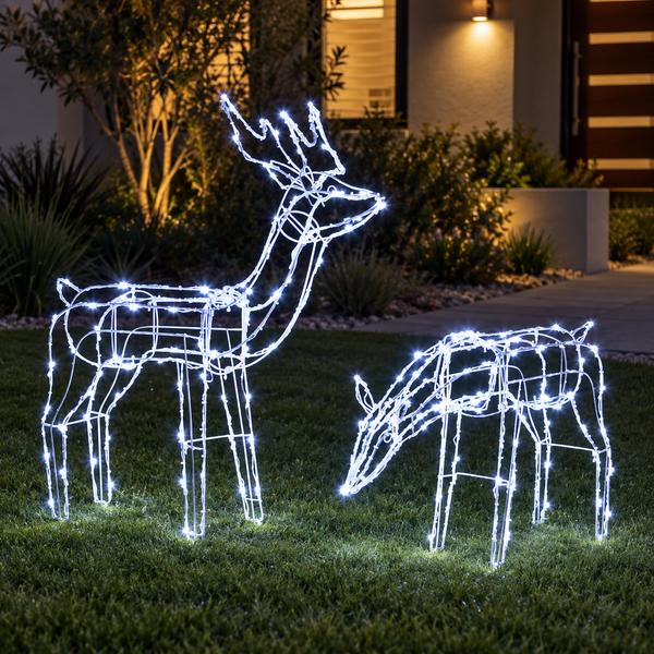 2 Piece Solar Reindeer Christmas Lights with 200 Cool White LEDs