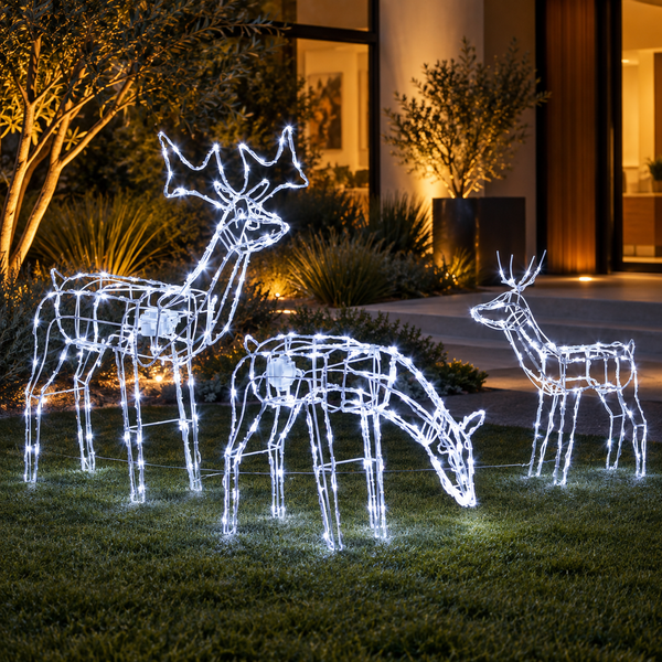 3 Piece Light-Up Reindeer Family with 250 Cool White LEDs