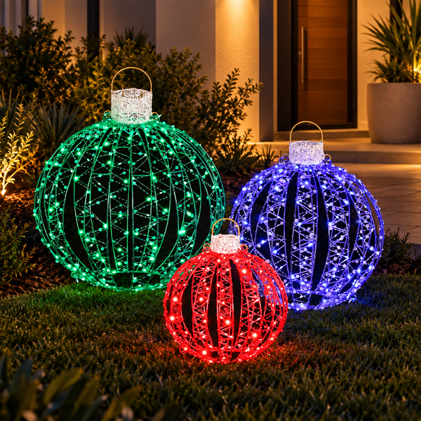 3 Piece Light-Up Christmas Bauble Set with 320 RGB LEDs