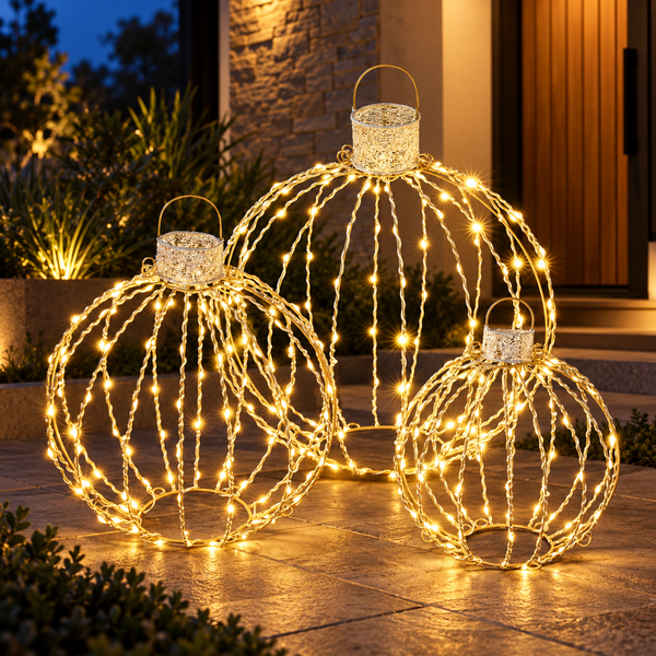3 Piece Light-Up Christmas Bauble Set with 320 Warm White LEDs