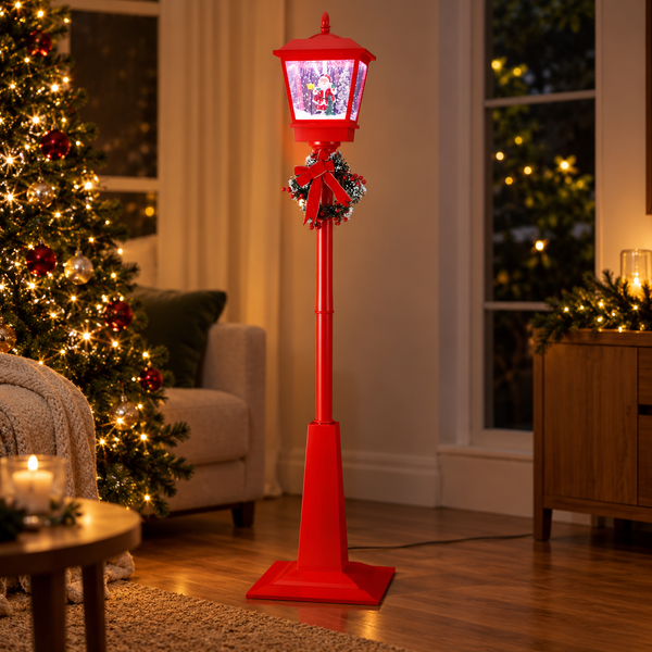 1.8M Christmas Lamp Post with Snowfall, Music & LED Lights