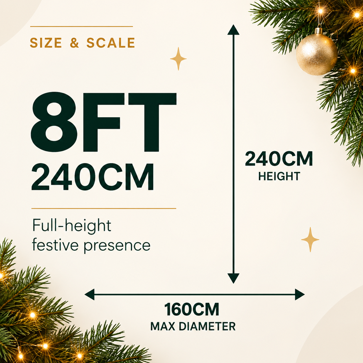 8FT Pre-Lit Fir Christmas Tree with 3190 Warm White LEDs