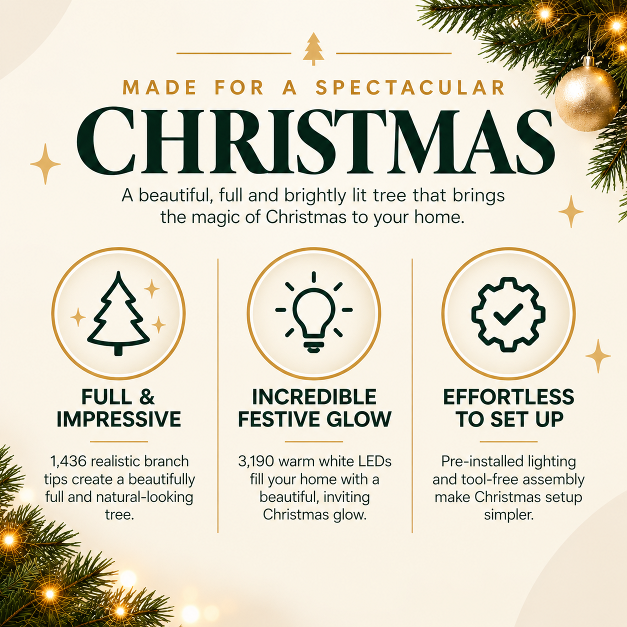 8FT Pre-Lit Fir Christmas Tree with 3190 Warm White LEDs