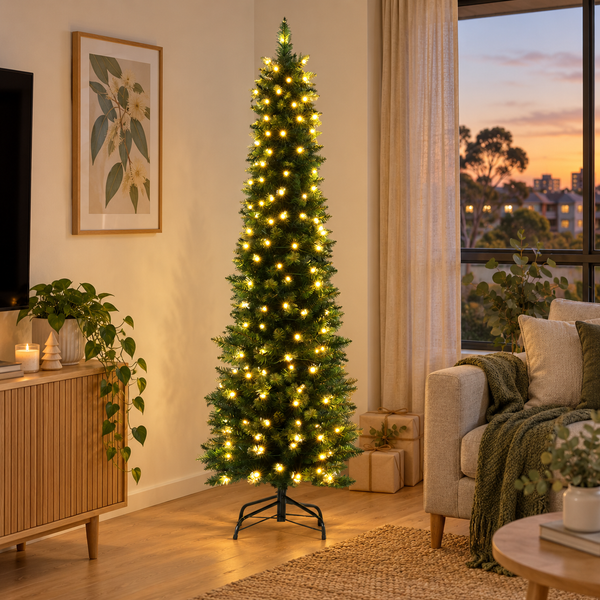 6FT Slim Pre-Lit Christmas Tree with 200 Warm White LEDs