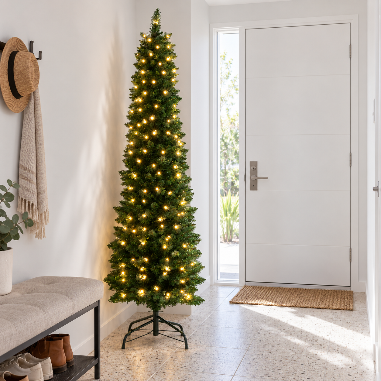 6FT Slim Pre-Lit Christmas Tree with 200 Warm White LEDs