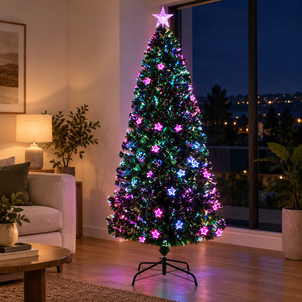 6FT Fibre Optic Christmas Tree with Multi-Colour LEDs & Star Topper