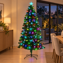 6FT Pre-Lit Fibre Optic Christmas Tree with Star Ornaments & Tree Topper
