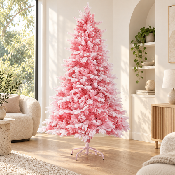 6FT Pink Snow-Flocked Christmas Tree