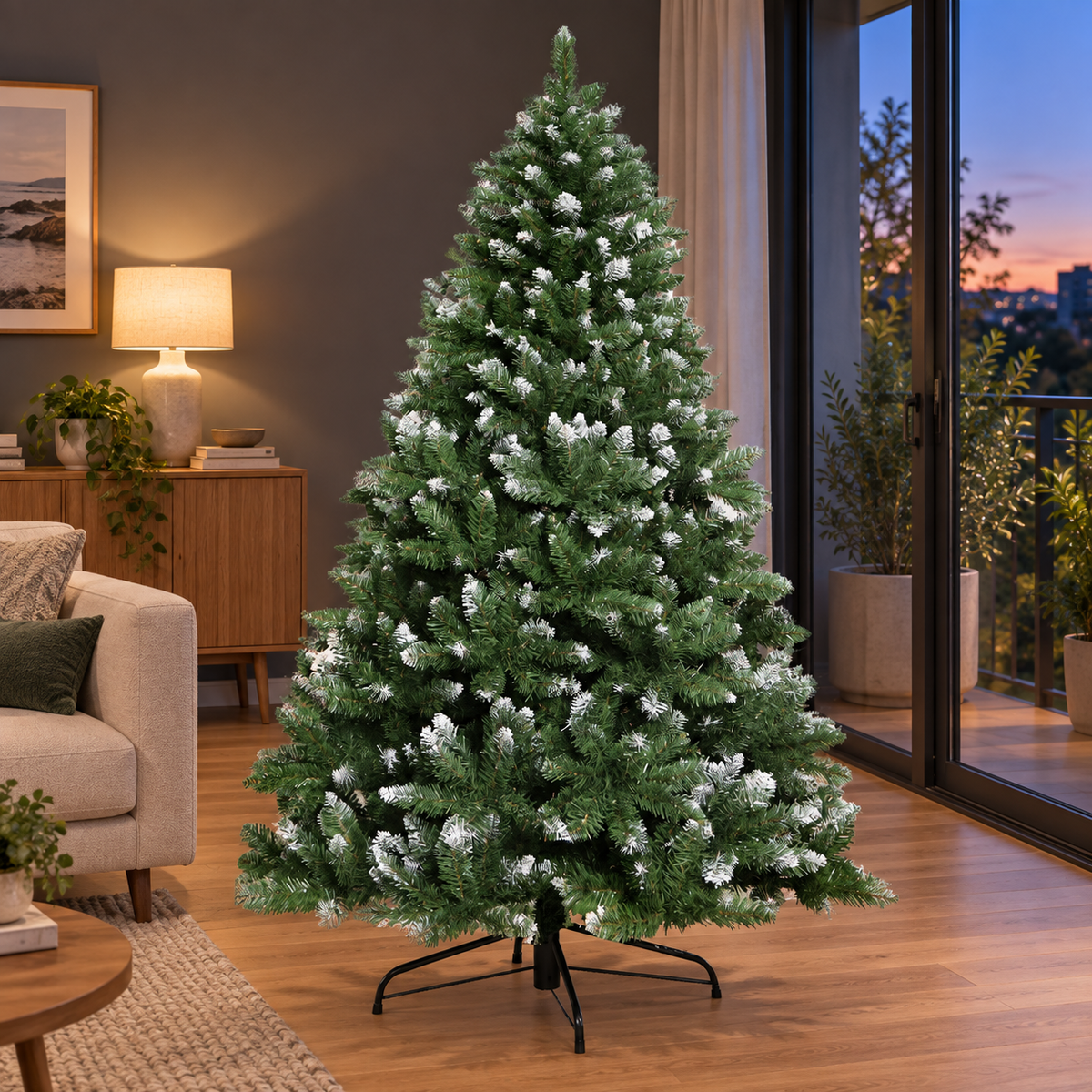 6FT (180CM) Snow Frosted Artificial Christmas Tree - Green Fir, 650 Tips