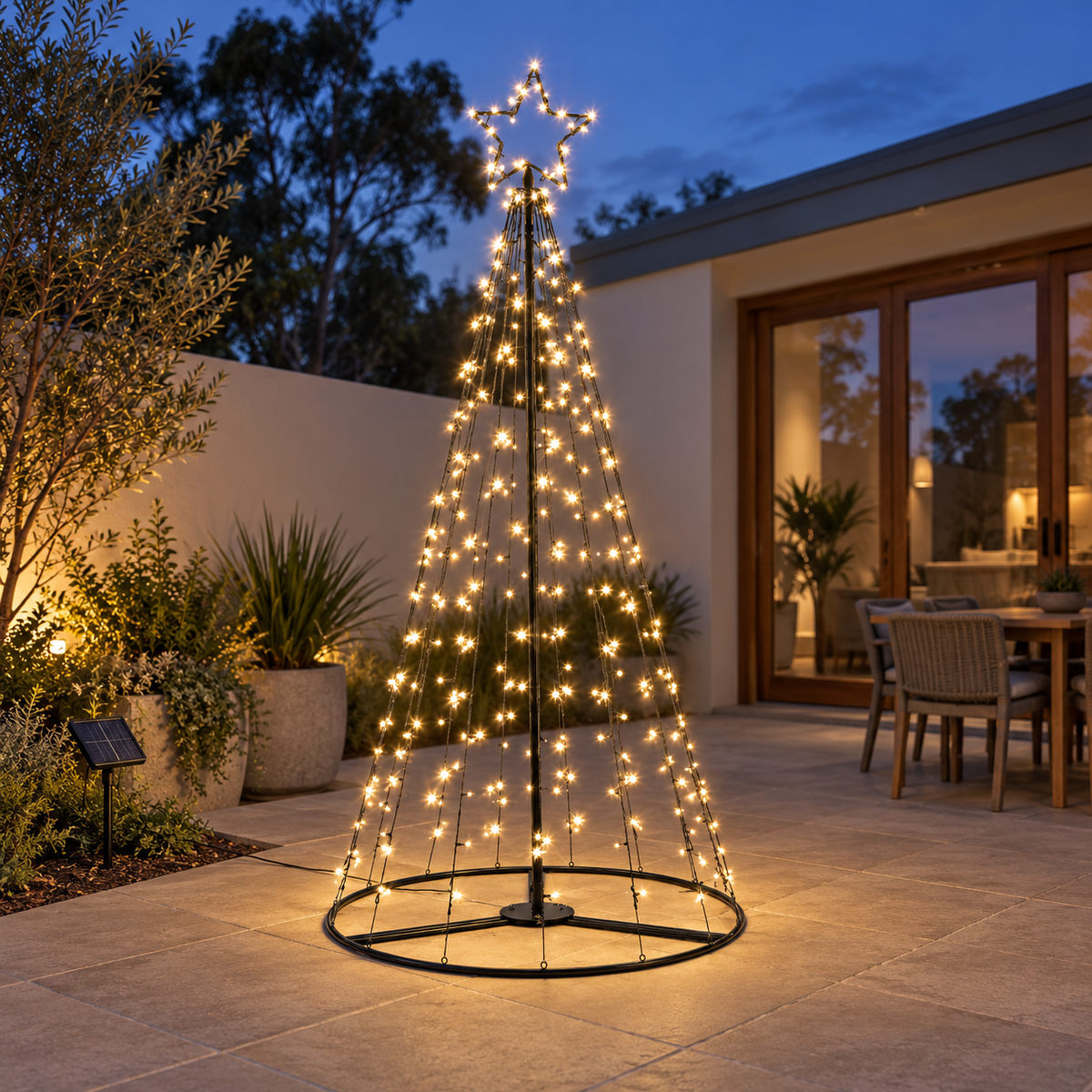 7FT Solar Warm White LED Christmas Tree with Star Topper