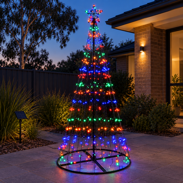 7FT Solar LED Christmas Tree with Star Topper – 264 Multicolour LEDs