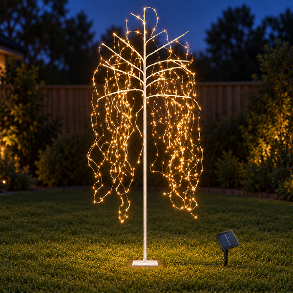 7FT Solar Weeping Willow LED Christmas Tree with 600 Warm White LEDs
