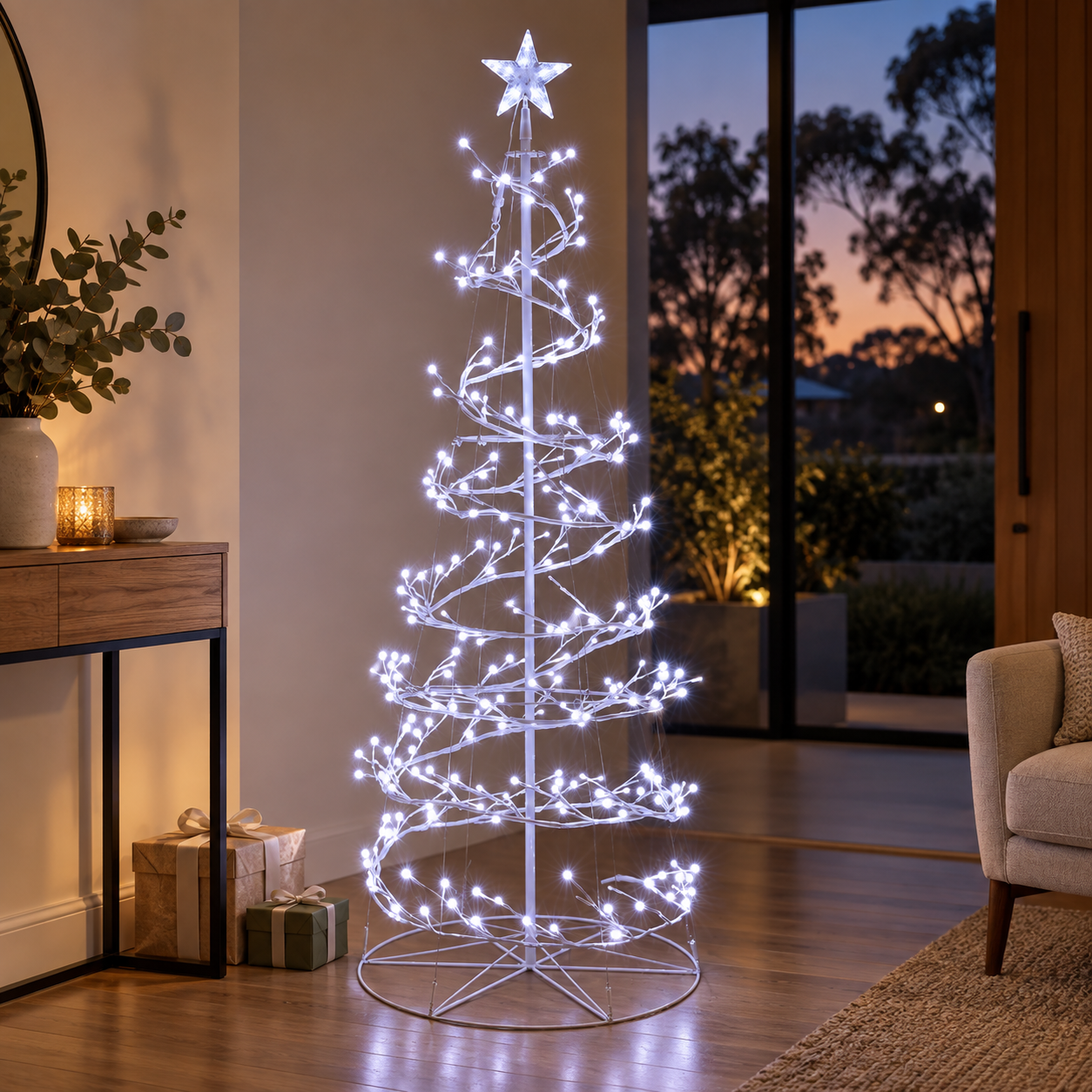 6FT Spiral LED Christmas Tree with 320 Cold White LEDs
