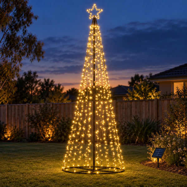 12FT Solar Warm White LED Christmas Tree with Star Topper