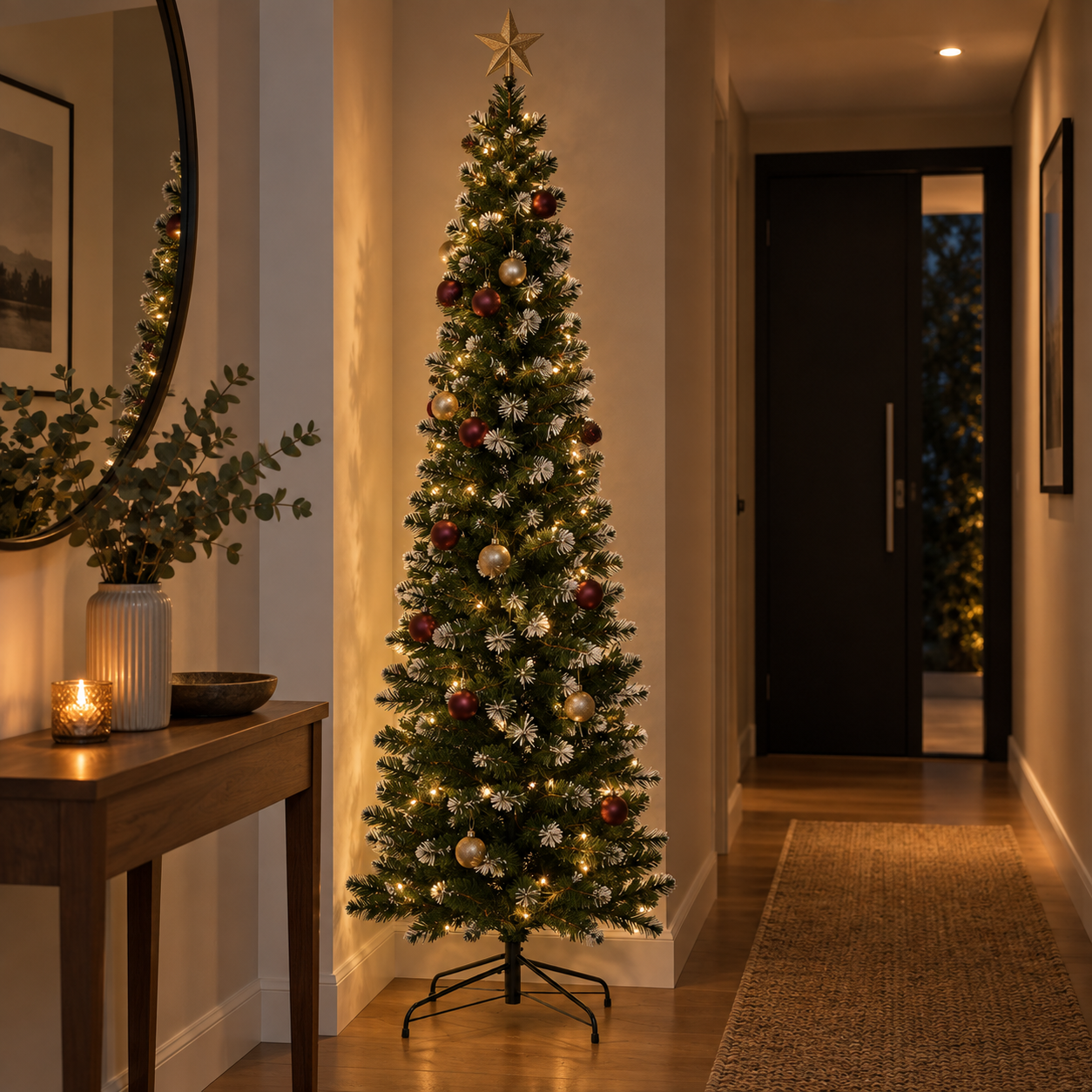 6FT Slim Snow-Tipped Christmas Tree with 300 Tips