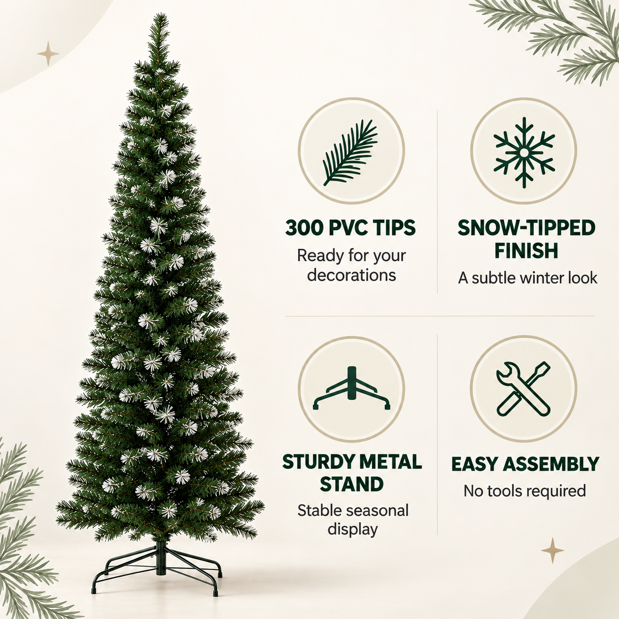 6FT Slim Snow-Tipped Christmas Tree with 300 Tips
