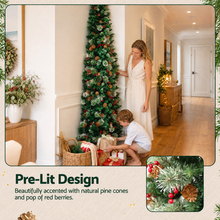 7FT Half Christmas Tree with Red Berries & Pine Cones