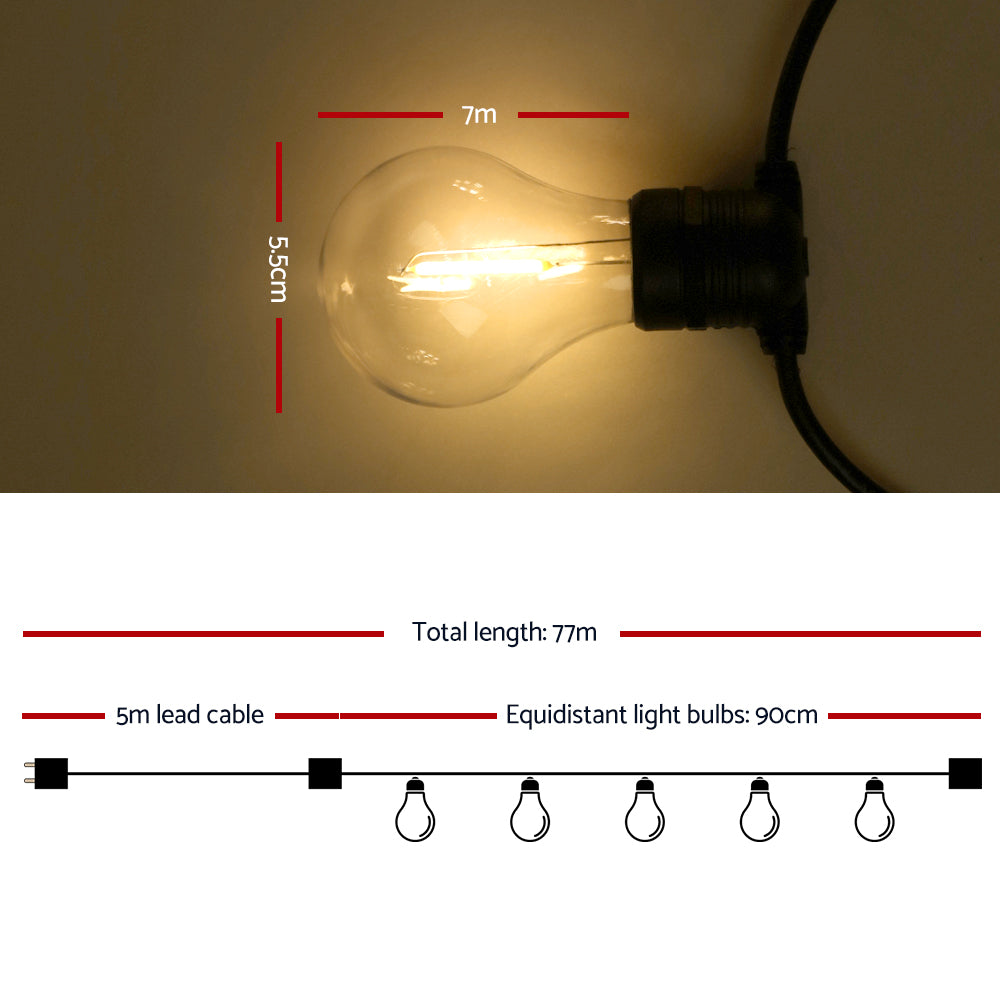 77M LED Festoon String Lights with 80 Warm White Bulbs