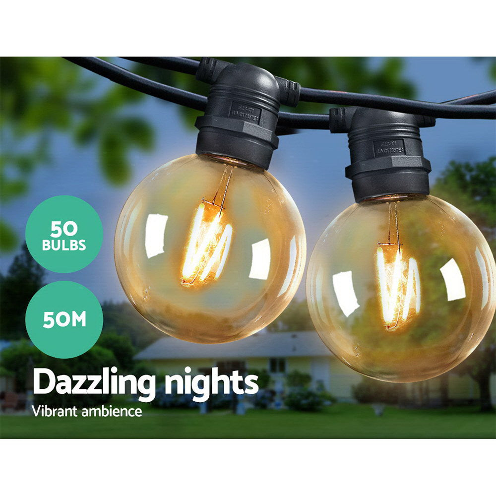 50M LED Festoon String Lights with 50 Warm White Bulbs