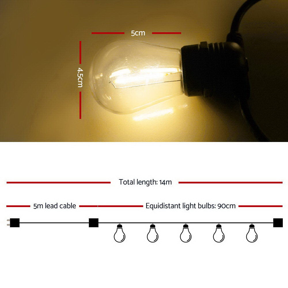 14M LED Festoon String Lights – 10 Warm White Bulbs