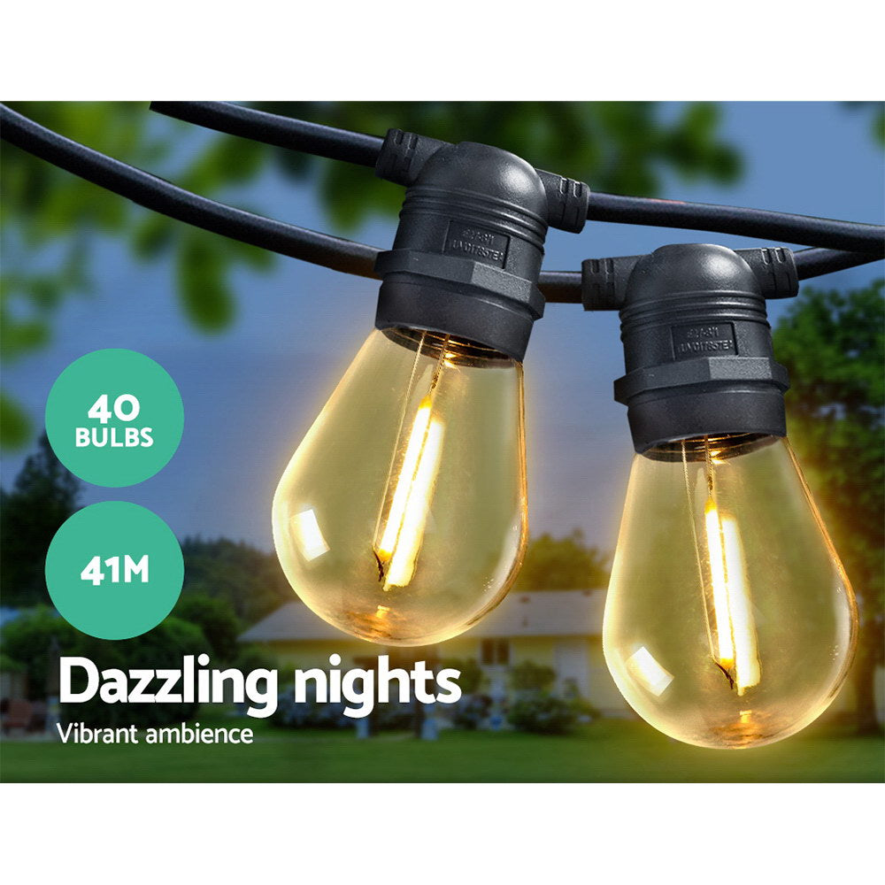 41M LED Festoon String Lights – 40 Bulbs, Warm White