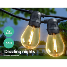 50M LED Festoon String Lights – 50 Bulbs, Warm White