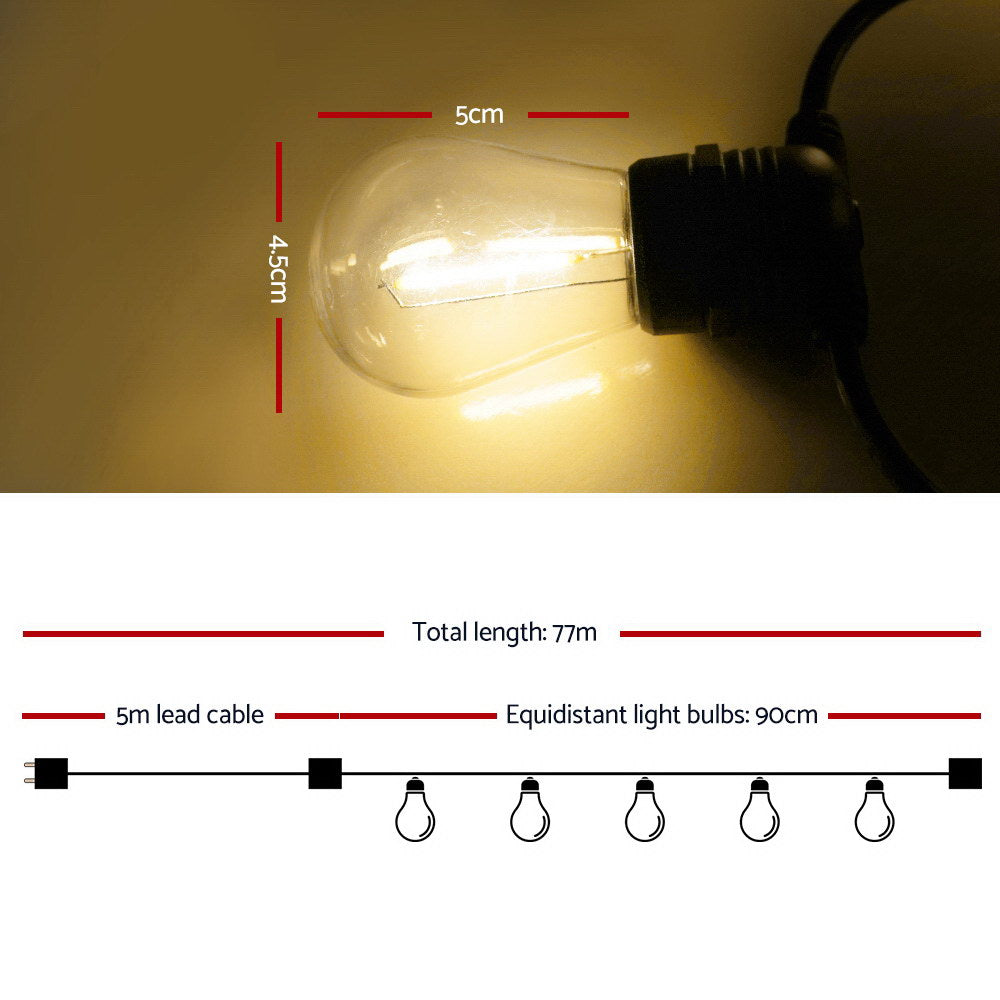 77M LED Festoon String Lights – 80 Bulbs, Warm White