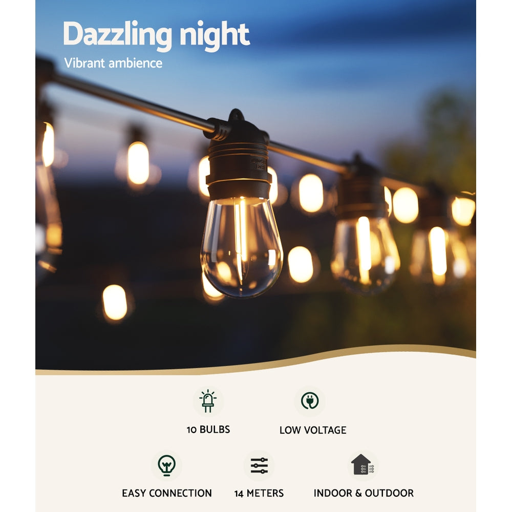 10M Festoon String Lights with 10 Warm White Bulbs