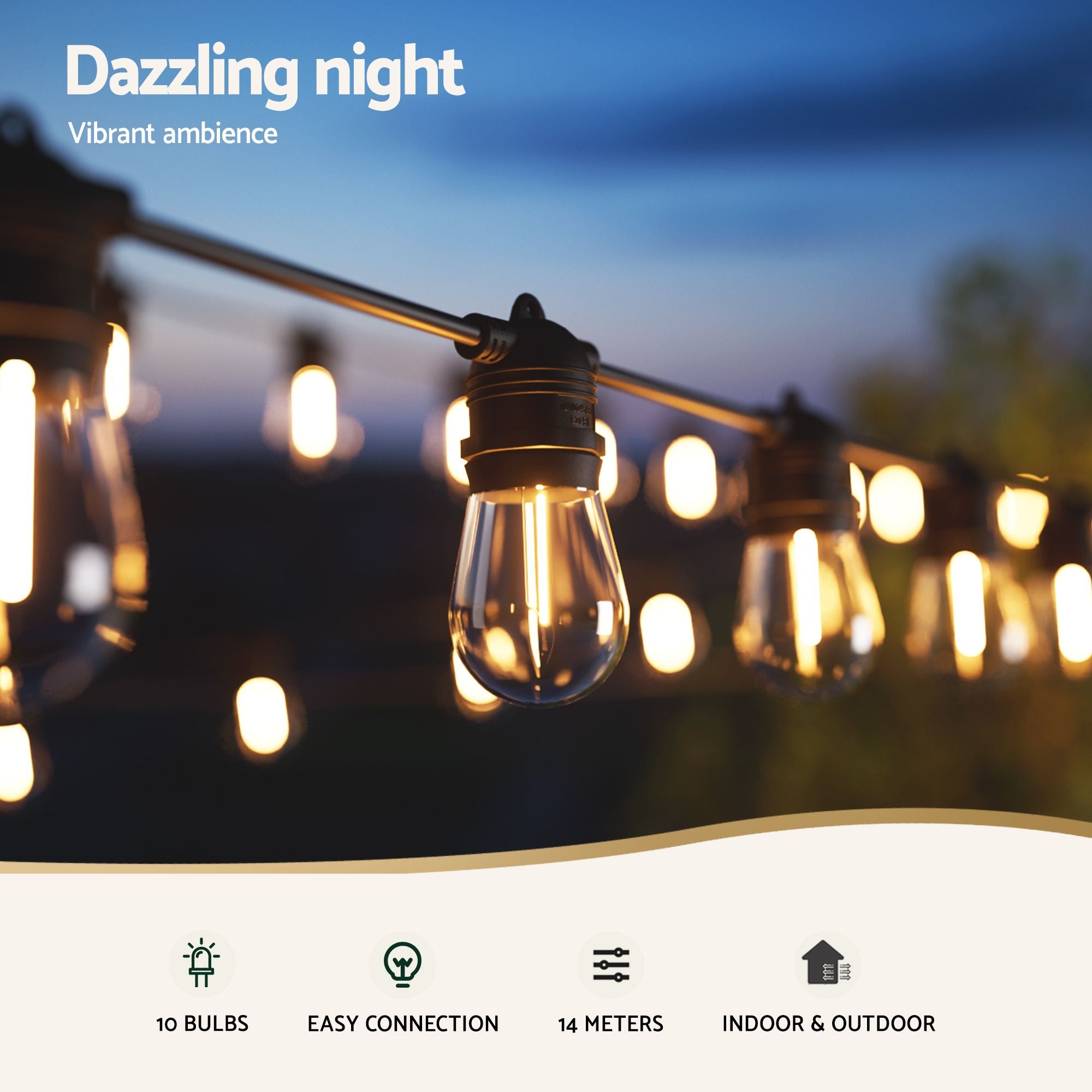 82M Festoon String Lights with 90 Warm White Bulbs