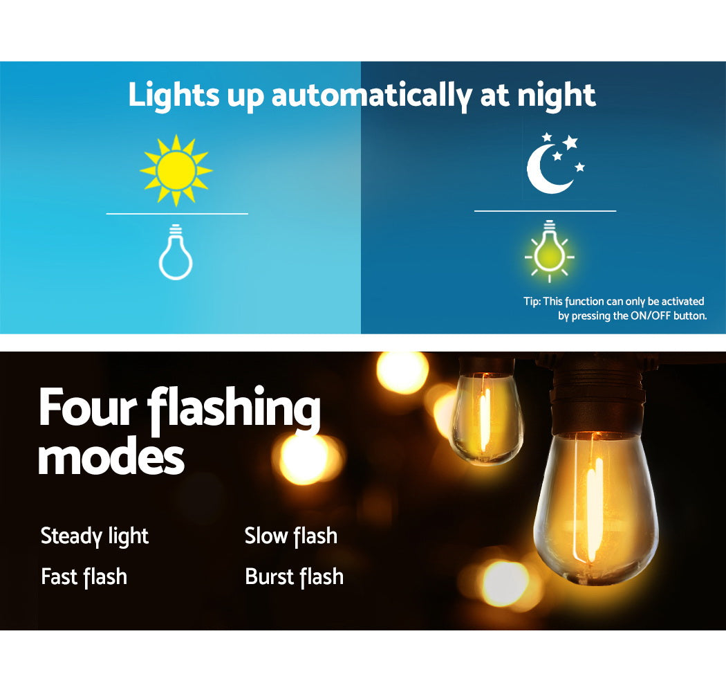 17M Solar Festoon String Lights – 15 Bulbs, Warm White