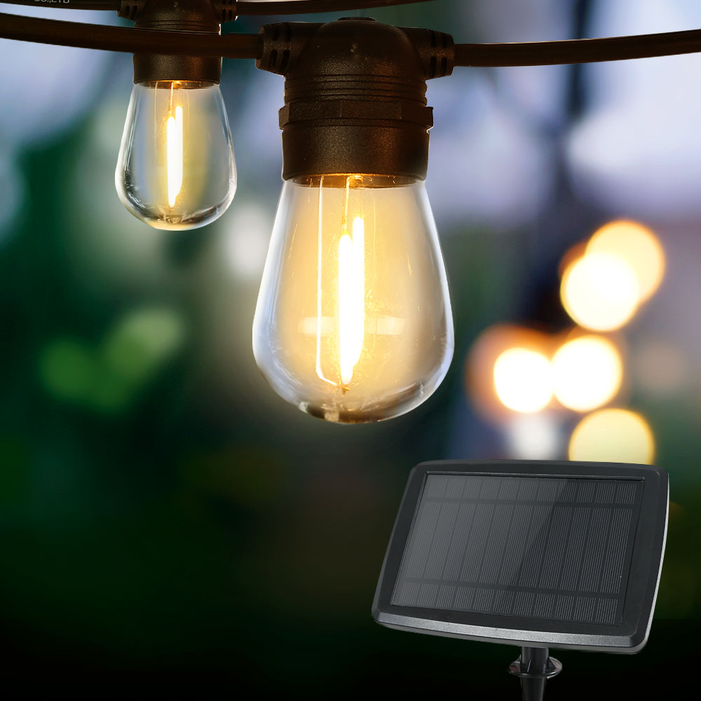 17M Solar Festoon String Lights – 15 Bulbs, Warm White