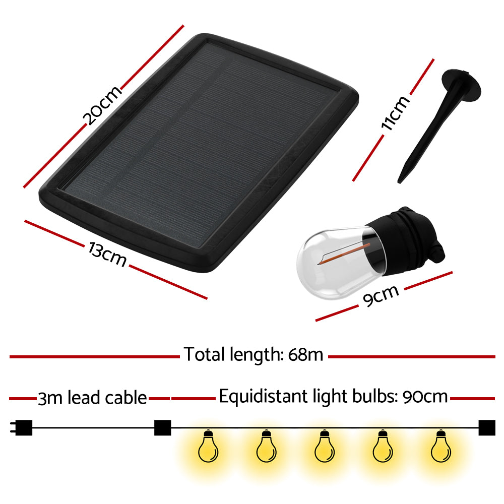 68M Solar Festoon String Lights with 70 Warm White Bulbs
