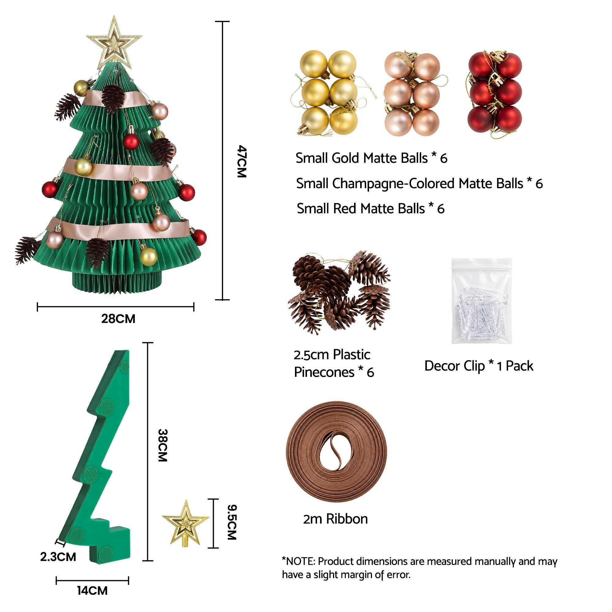 47CM Foldable Paper Christmas Tree with Star Topper & Ornament Set