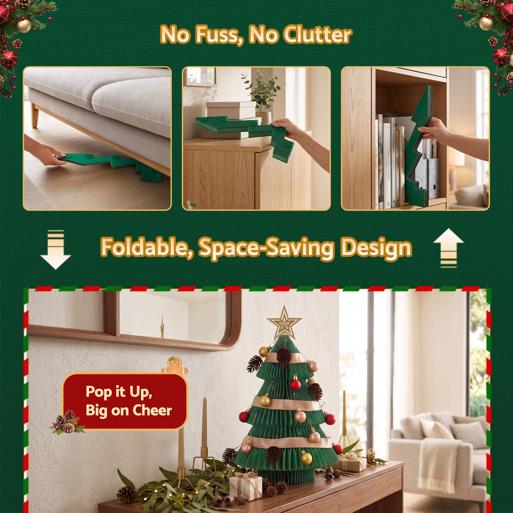 47CM Foldable Paper Christmas Tree with Star Topper & Ornament Set