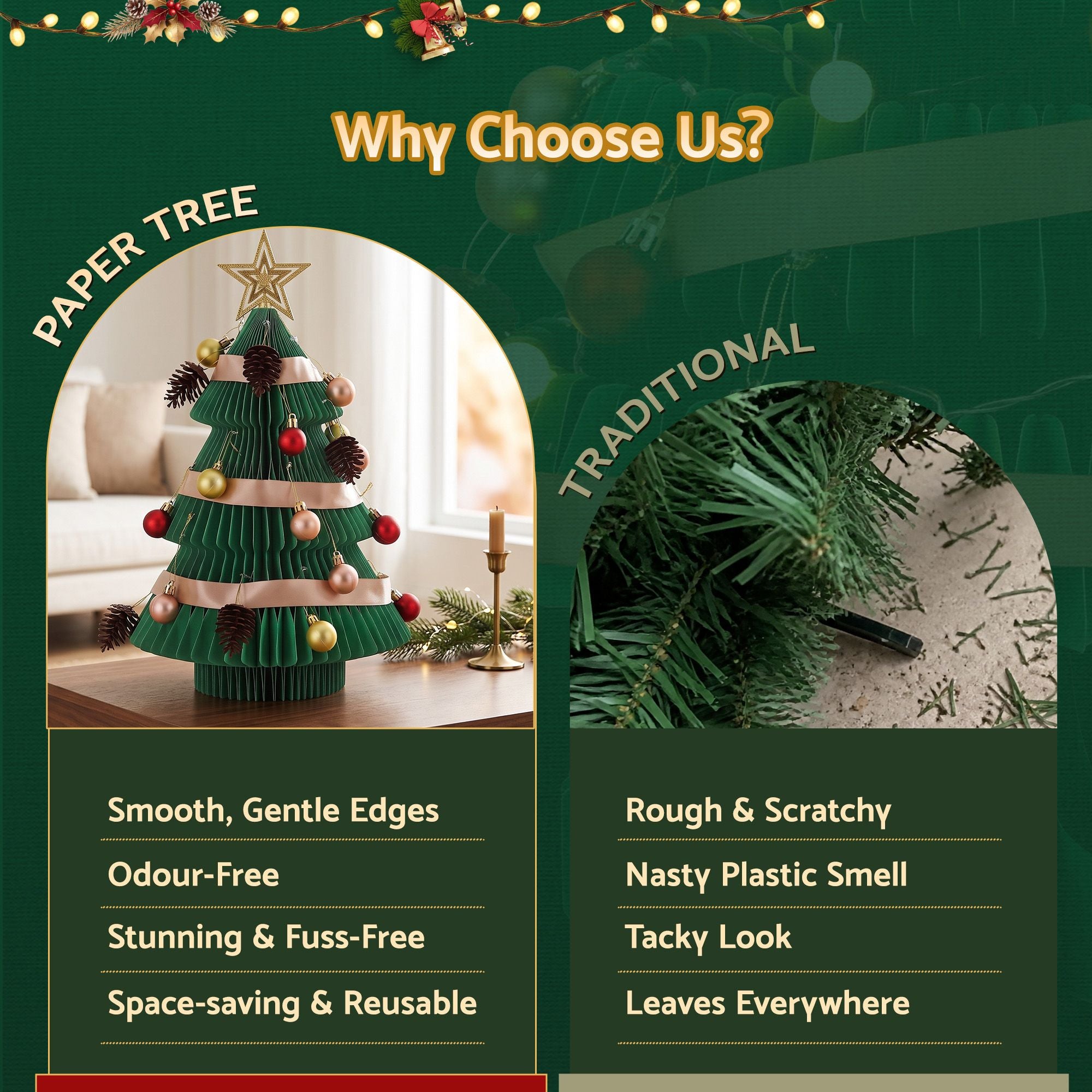 47CM Foldable Paper Christmas Tree with Star Topper & Ornament Set
