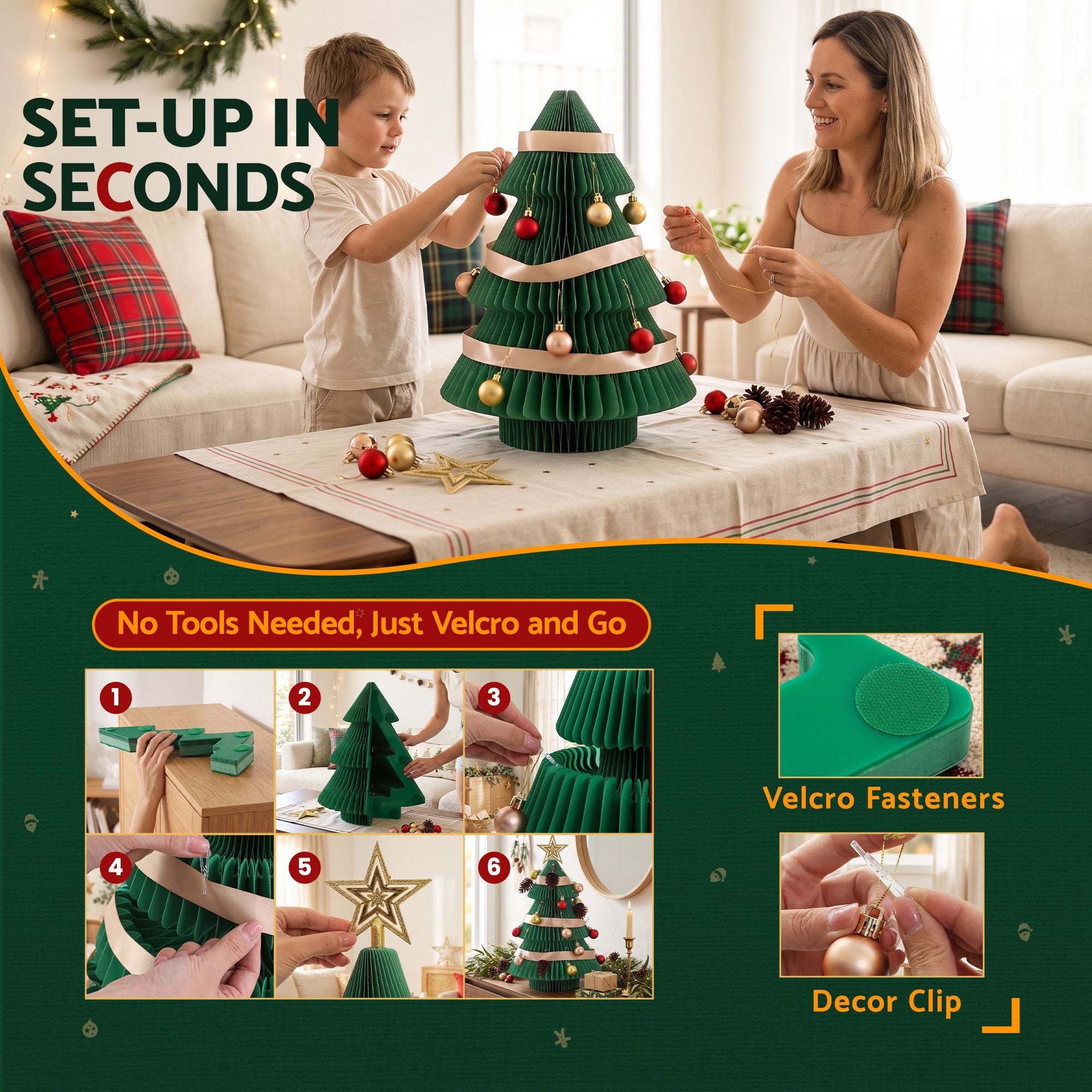 47CM Foldable Paper Christmas Tree with Star Topper & Ornament Set